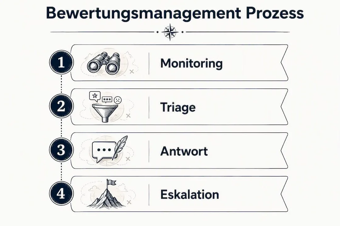Übersichtsgrafik: Die vier entscheidenden Schritte im Bewertungsmanagement